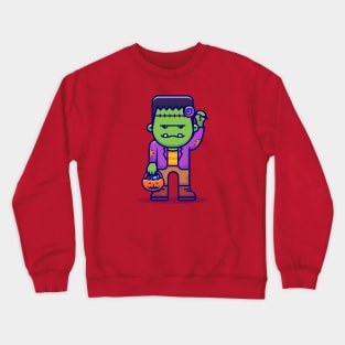 Cute Frankenstein With Candy Lollipop Cartoon Crewneck Sweatshirt